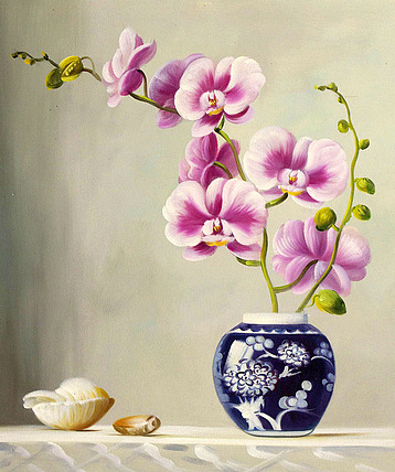 0B 《高贵兰花》 当代油画家 王露露 花卉写实油画